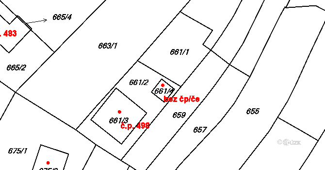 Brumov-Bylnice 44782322 na parcele st. 661/4 v KÚ Bylnice, Katastrální mapa