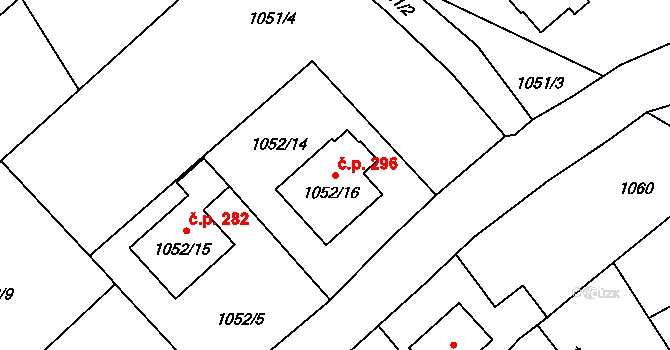 Darkovičky 296, Hlučín na parcele st. 1052/16 v KÚ Darkovičky, Katastrální mapa