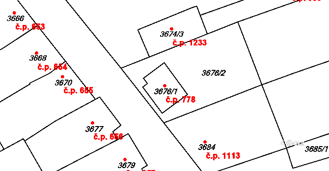 Vlčnov 778 na parcele st. 3676/1 v KÚ Vlčnov, Katastrální mapa