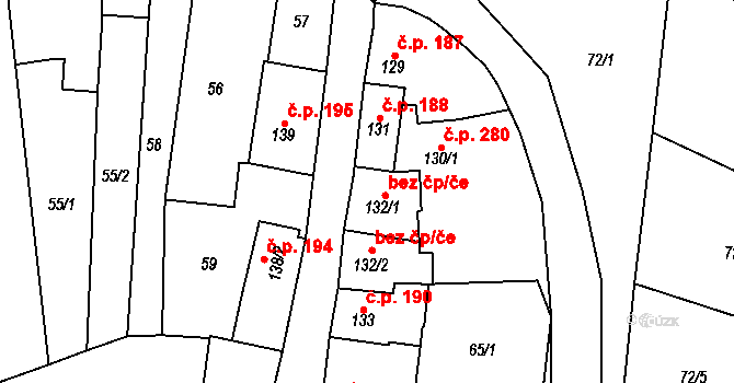 Radnice 47235322 na parcele st. 132/1 v KÚ Radnice u Rokycan, Katastrální mapa