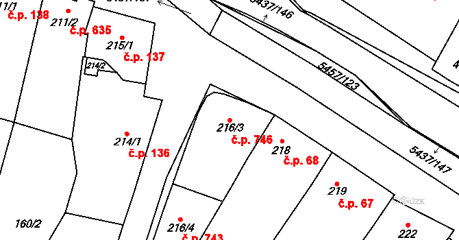 Polešovice 746 na parcele st. 216/3 v KÚ Polešovice, Katastrální mapa