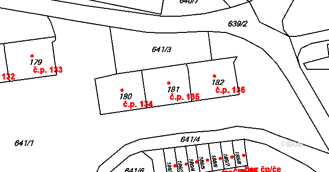 Loučná 135, Lom na parcele st. 181 v KÚ Loučná u Lomu, Katastrální mapa