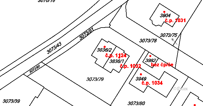 Žichlínské Předměstí 1124, Lanškroun na parcele st. 3836/2 v KÚ Lanškroun, Katastrální mapa