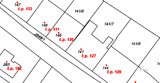 Kluky 127 na parcele st. 141 v KÚ Kluky u Písku, Katastrální mapa
