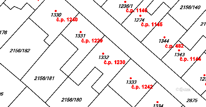 Choceň 1230 na parcele st. 1332 v KÚ Choceň, Katastrální mapa