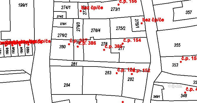Třešť 385 na parcele st. 278 v KÚ Třešť, Katastrální mapa