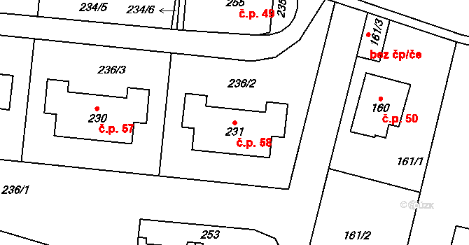 Beroun-Zdejcina 58, Beroun na parcele st. 231 v KÚ Zdejcina, Katastrální mapa