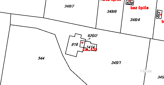 Čisovice 133 na parcele st. 918 v KÚ Čisovice, Katastrální mapa