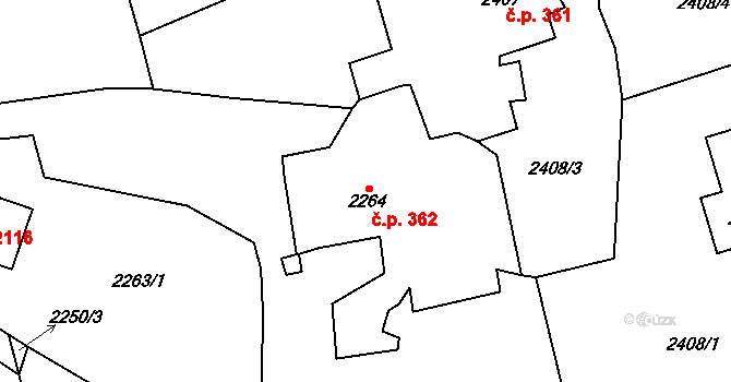 Černošice 362 na parcele st. 2264 v KÚ Černošice, Katastrální mapa