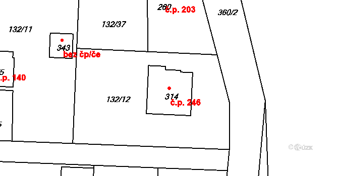 Chotoviny 246 na parcele st. 314 v KÚ Chotoviny, Katastrální mapa