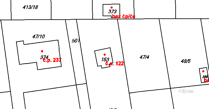 Roudná 122 na parcele st. 153 v KÚ Roudná nad Lužnicí, Katastrální mapa