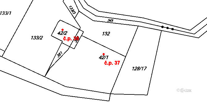 Miskolezy 37, Chvalkovice na parcele st. 42/1 v KÚ Miskolezy, Katastrální mapa