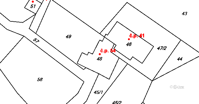 Žárová 54, Velké Losiny na parcele st. 48 v KÚ Žárová, Katastrální mapa