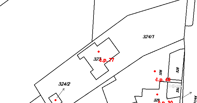 Hůrka 77, Jeseník nad Odrou na parcele st. 323 v KÚ Hůrka, Katastrální mapa