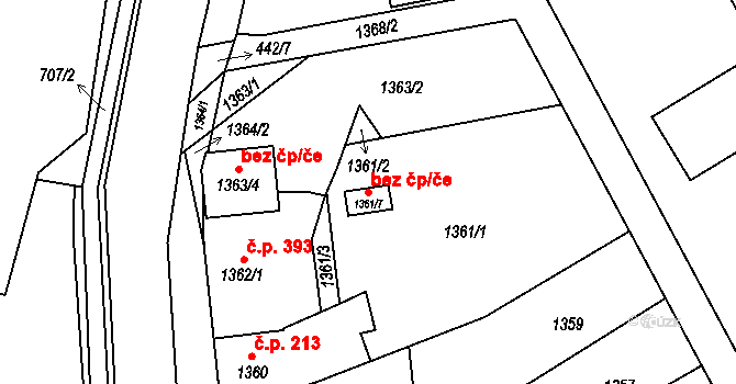 Koryčany 84235322 na parcele st. 1361/7 v KÚ Koryčany, Katastrální mapa