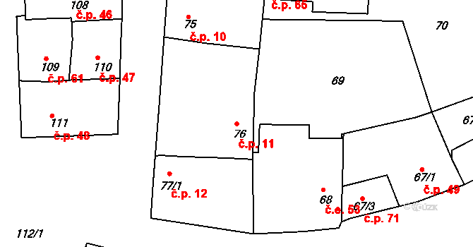 Chlum 11, Křemže na parcele st. 76 v KÚ Chlum u Křemže, Katastrální mapa