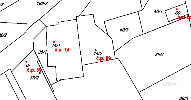Svatava 59, Černovice na parcele st. 14/2 v KÚ Svatava u Černovic, Katastrální mapa
