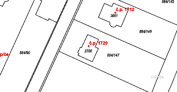 Bystřice pod Hostýnem 1720 na parcele st. 3700 v KÚ Bystřice pod Hostýnem, Katastrální mapa
