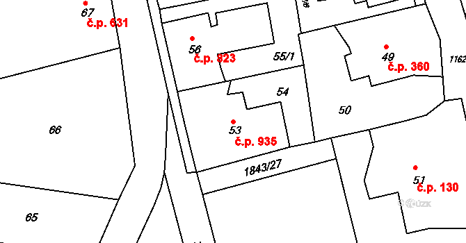 Vejprty 935 na parcele st. 53 v KÚ Vejprty, Katastrální mapa
