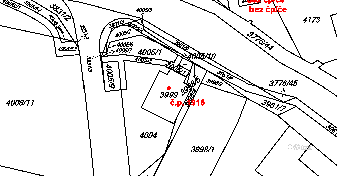 Jirkov 1916 na parcele st. 3999 v KÚ Jirkov, Katastrální mapa