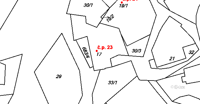 Petrovice u Uhelné Příbramě 23, Uhelná Příbram na parcele st. 17 v KÚ Petrovice u Uhelné Příbramě, Katastrální mapa