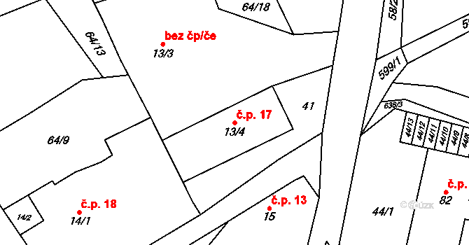 Brocná 17, Skuhrov nad Bělou na parcele st. 13/4 v KÚ Brocná, Katastrální mapa