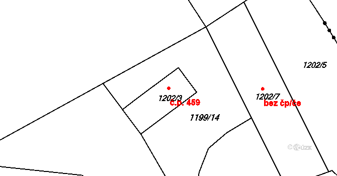 Moravský Žižkov 459 na parcele st. 1202/3 v KÚ Moravský Žižkov, Katastrální mapa