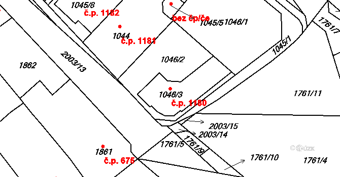 Hustopeče 1180 na parcele st. 1046/3 v KÚ Hustopeče u Brna, Katastrální mapa