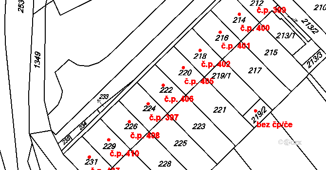Prusinovice 406 na parcele st. 222 v KÚ Prusinovice, Katastrální mapa
