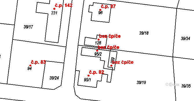 Máslovice 106321323 na parcele st. 95/2 v KÚ Máslovice, Katastrální mapa