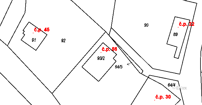 Vranov 56, Mimoň na parcele st. 93/2 v KÚ Vranov pod Ralskem, Katastrální mapa