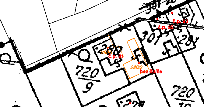 Horky 91 na parcele st. 280/1 v KÚ Horky u Čáslavi, Katastrální mapa