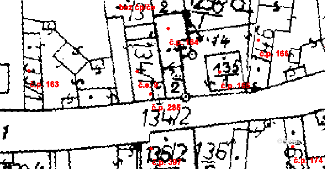 Přerov nad Labem 164 na parcele st. 135/2 v KÚ Přerov nad Labem, Katastrální mapa