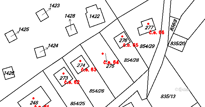 Děpoltovice 64 na parcele st. 275 v KÚ Děpoltovice, Katastrální mapa