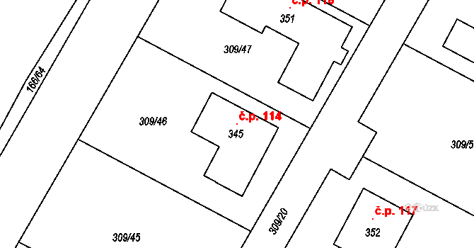Zborov 114, Ledenice na parcele st. 345 v KÚ Zborov, Katastrální mapa