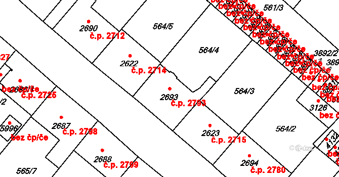 Jablonec nad Nisou 2793 na parcele st. 2693 v KÚ Jablonec nad Nisou, Katastrální mapa
