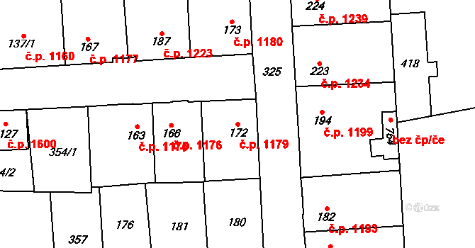 Švermov 1179, Kladno na parcele st. 172 v KÚ Hnidousy, Katastrální mapa