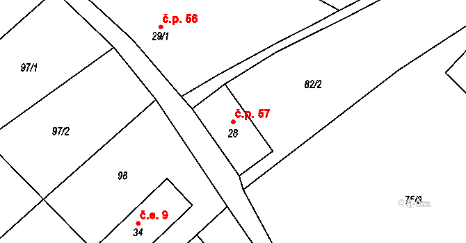 Dolní Sedlo 57, Hrádek nad Nisou na parcele st. 28 v KÚ Dolní Sedlo, Katastrální mapa
