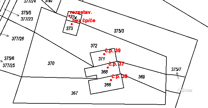 Hrádkov 39, Boskovice na parcele st. 371 v KÚ Hrádkov, Katastrální mapa