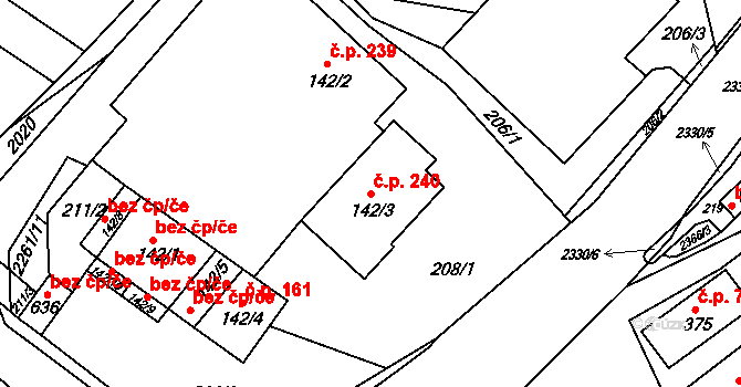Osík 240 na parcele st. 142/3 v KÚ Osík, Katastrální mapa