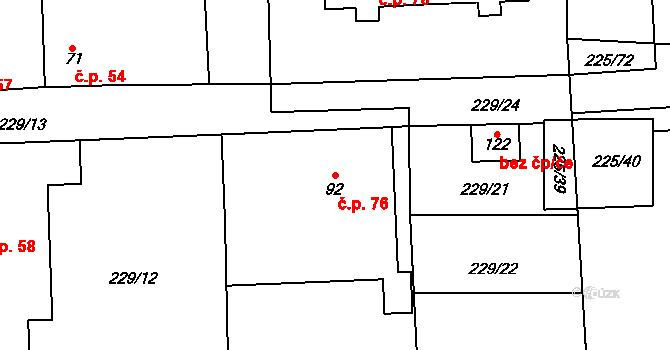 Kozolupy 76, Vysoký Újezd na parcele st. 92 v KÚ Kozolupy, Katastrální mapa