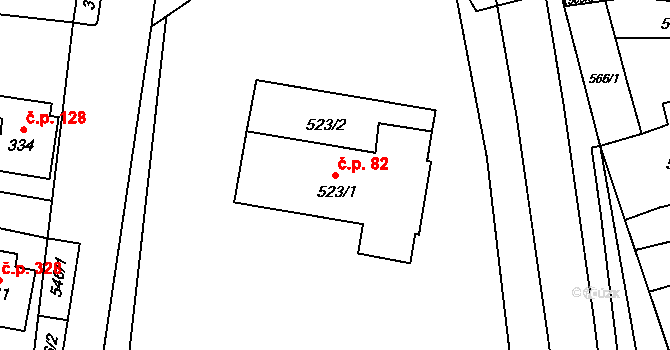Majetín 82 na parcele st. 523/1 v KÚ Majetín, Katastrální mapa