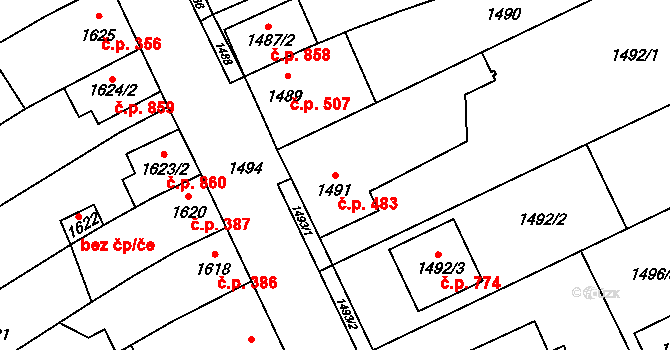 Velká Bystřice 483 na parcele st. 1491 v KÚ Velká Bystřice, Katastrální mapa