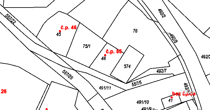 Třebovětice 55, Cerekvice nad Bystřicí na parcele st. 46 v KÚ Třebovětice, Katastrální mapa
