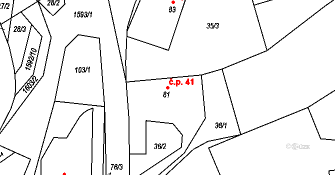 Kladeruby 41 na parcele st. 81 v KÚ Kladeruby, Katastrální mapa