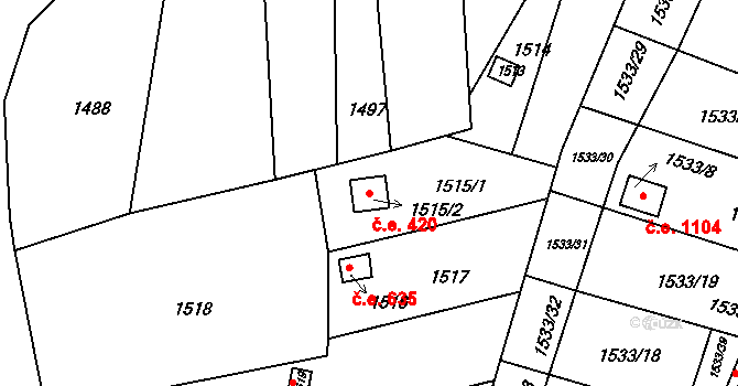 Jundrov 420, Brno na parcele st. 1515/2 v KÚ Jundrov, Katastrální mapa