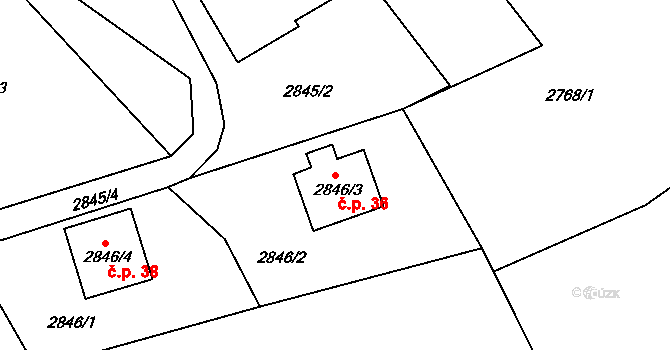 Pelechov 36, Železný Brod na parcele st. 2846/3 v KÚ Železný Brod, Katastrální mapa