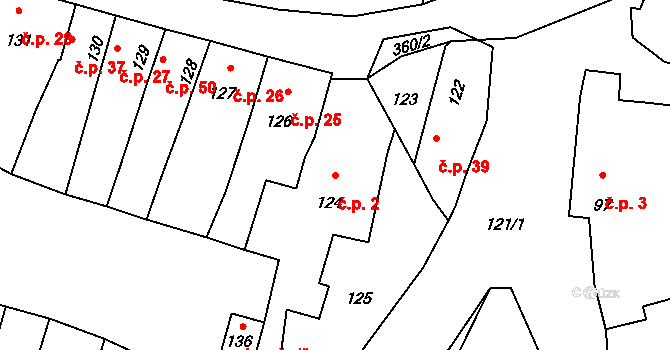 Svinošice 2 na parcele st. 124 v KÚ Svinošice, Katastrální mapa