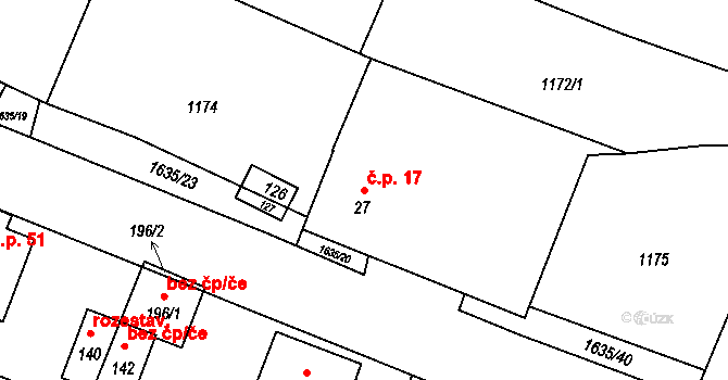 Čejkovice 17 na parcele st. 27 v KÚ Čejkovice u Hluboké nad Vltavou, Katastrální mapa