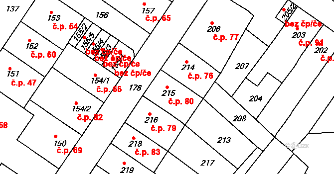 Prosetice 80, Teplice na parcele st. 215 v KÚ Prosetice, Katastrální mapa